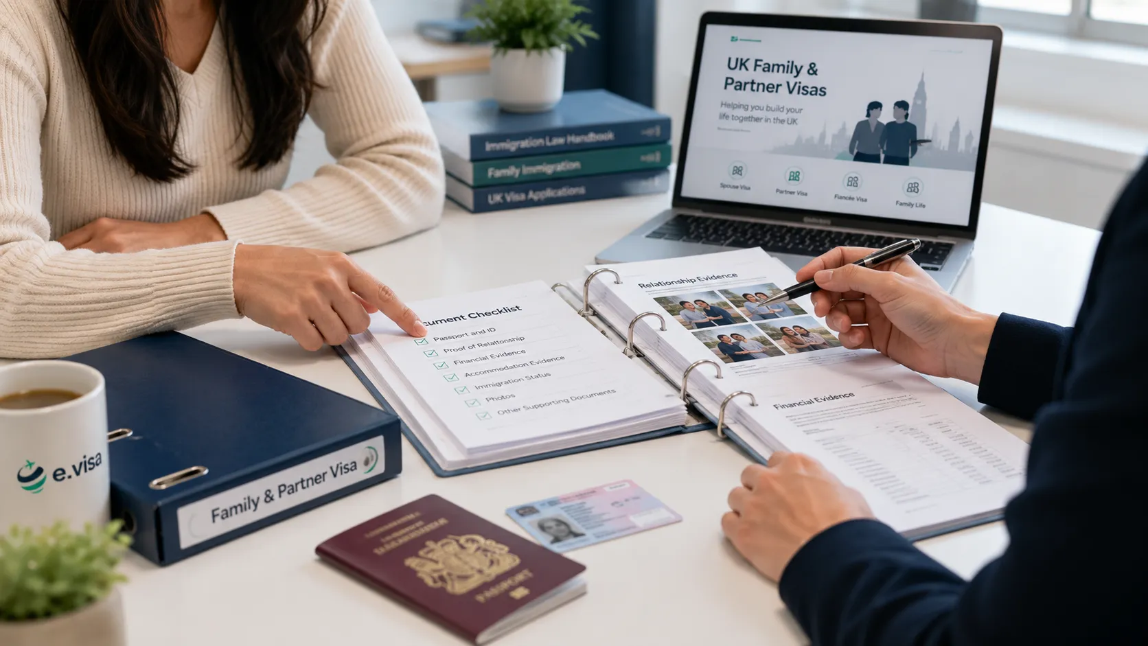 Family and partner visa application documents arranged for an immigration consultation