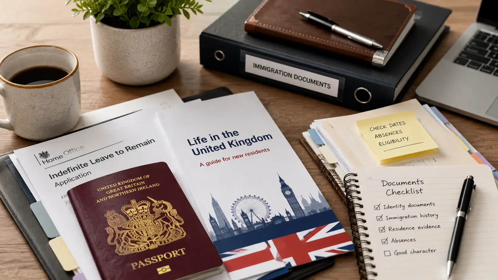 Settlement and British citizenship application documents arranged for an immigration consultation