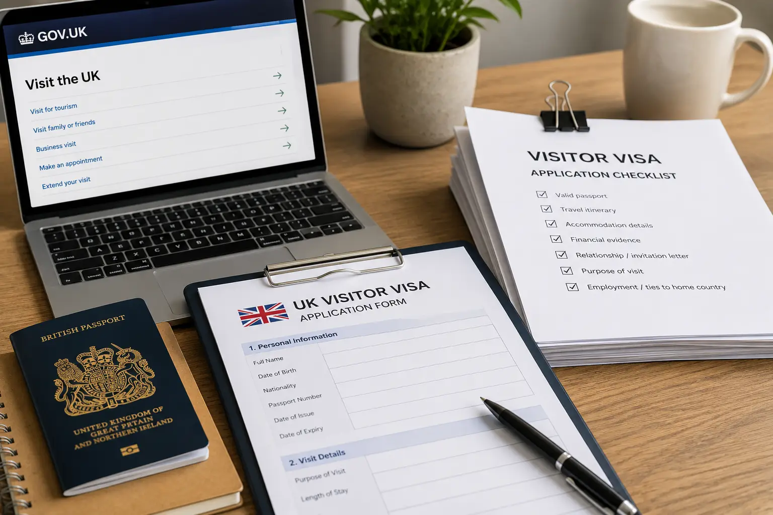 Visit, study and work visa application documents arranged for a UK immigration consultation