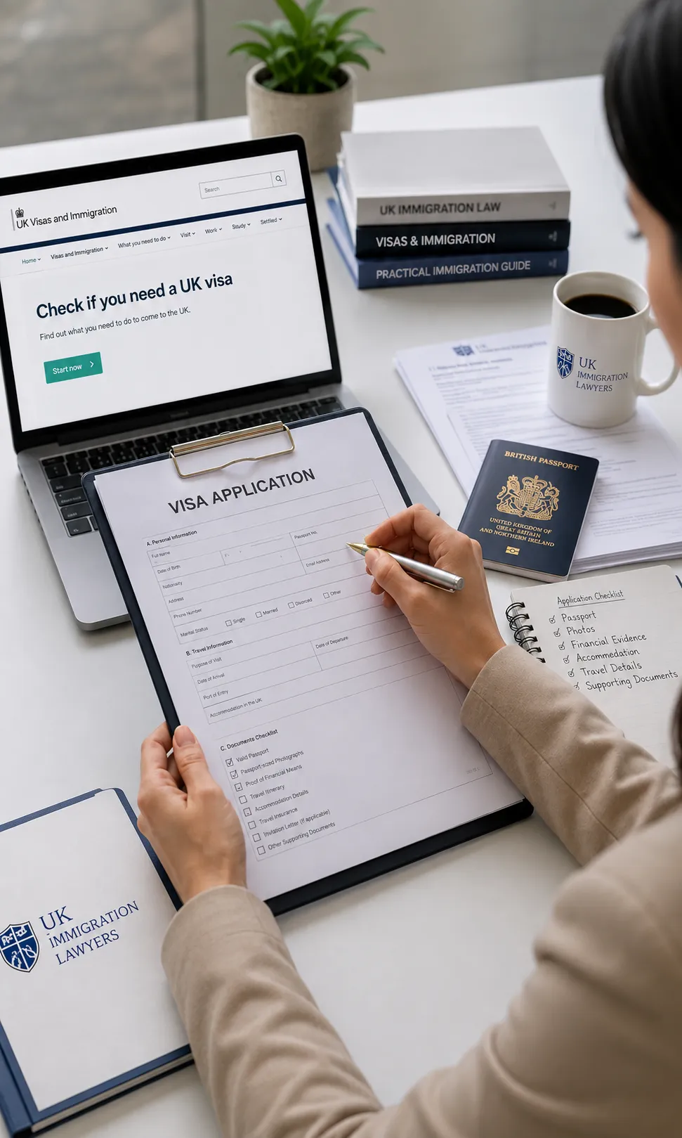 UK visa application documents being reviewed as part of professional immigration services