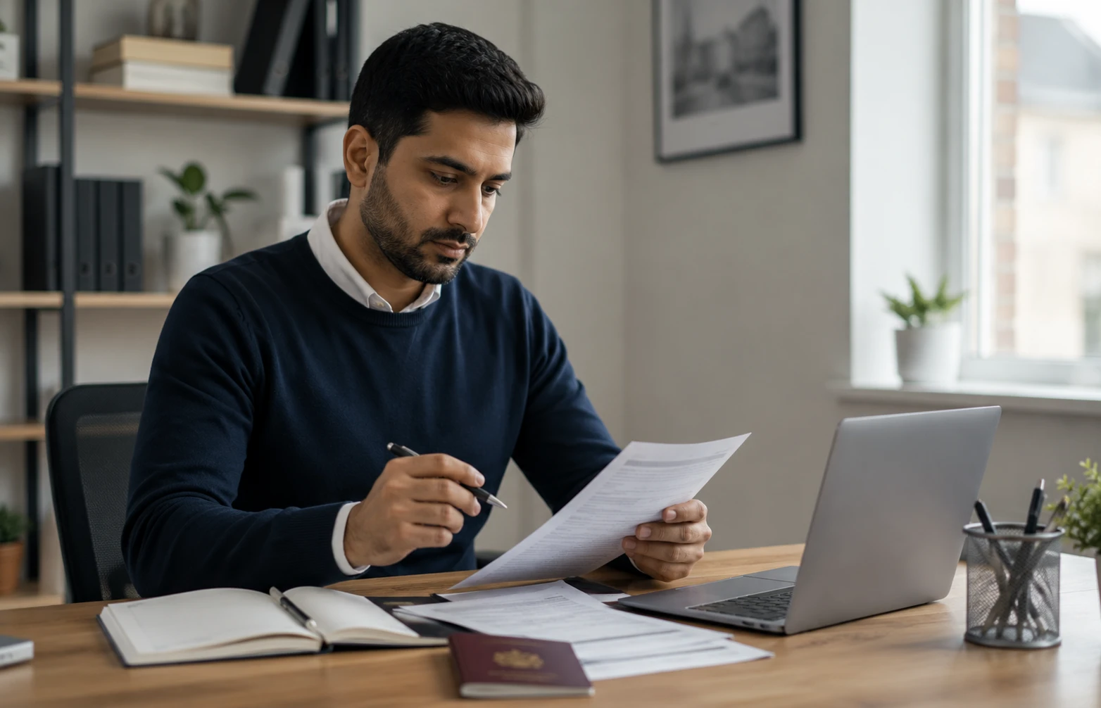 Applicant reviewing documents for an Indefinite Leave to Remain application