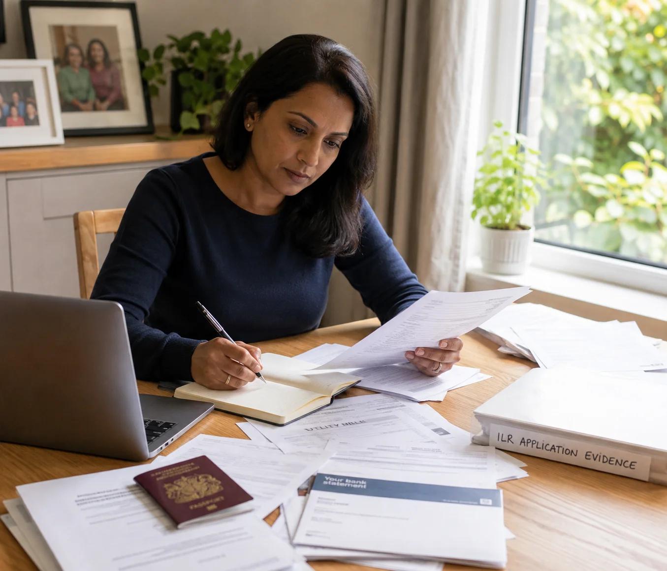 Applicant reviewing immigration records before an Indefinite Leave to Remain application