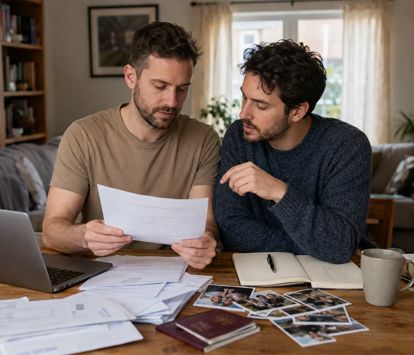 Same sex partner visa documents reviewed by a couple preparing a UK application