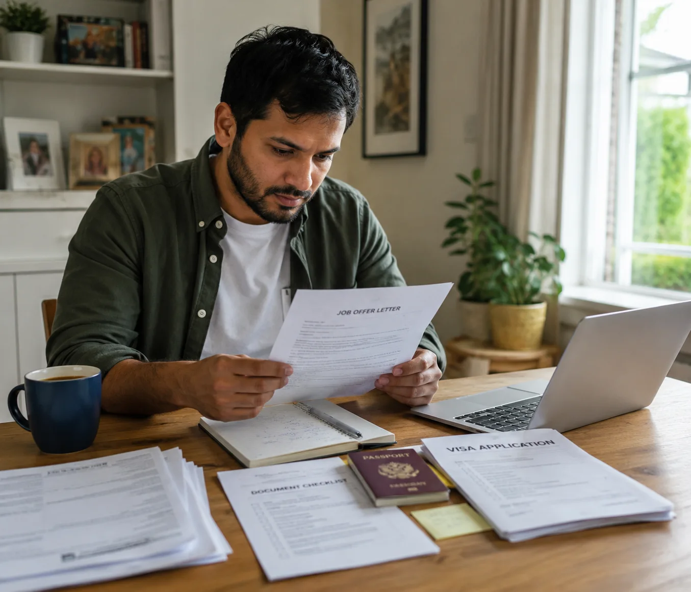 Applicant organising employment, identity and English evidence for a UK Skilled Worker visa application