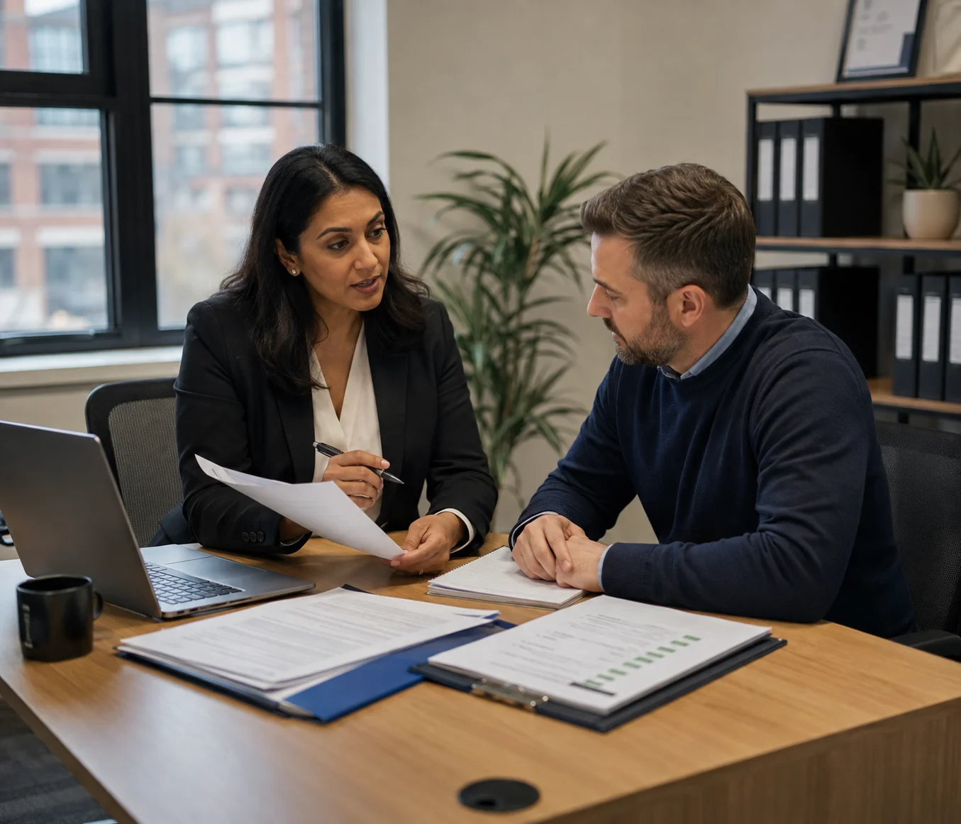 Business team organising supporting records for a UK sponsor licence application