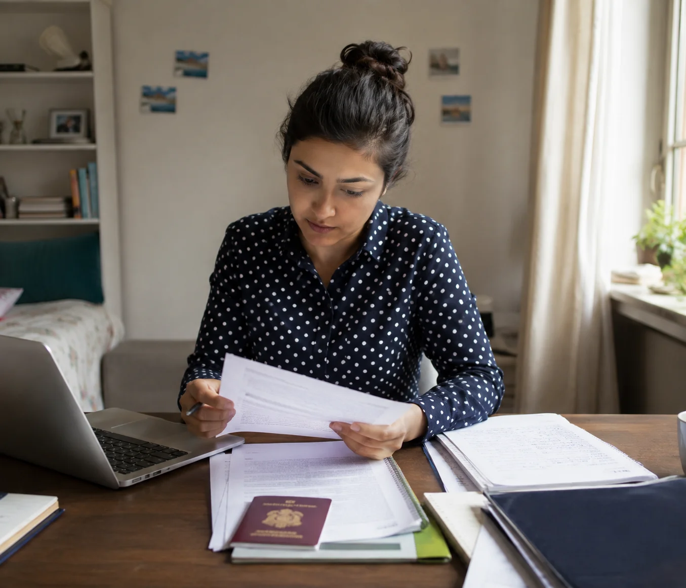 International student reviewing university and visa documents for study in the United Kingdom