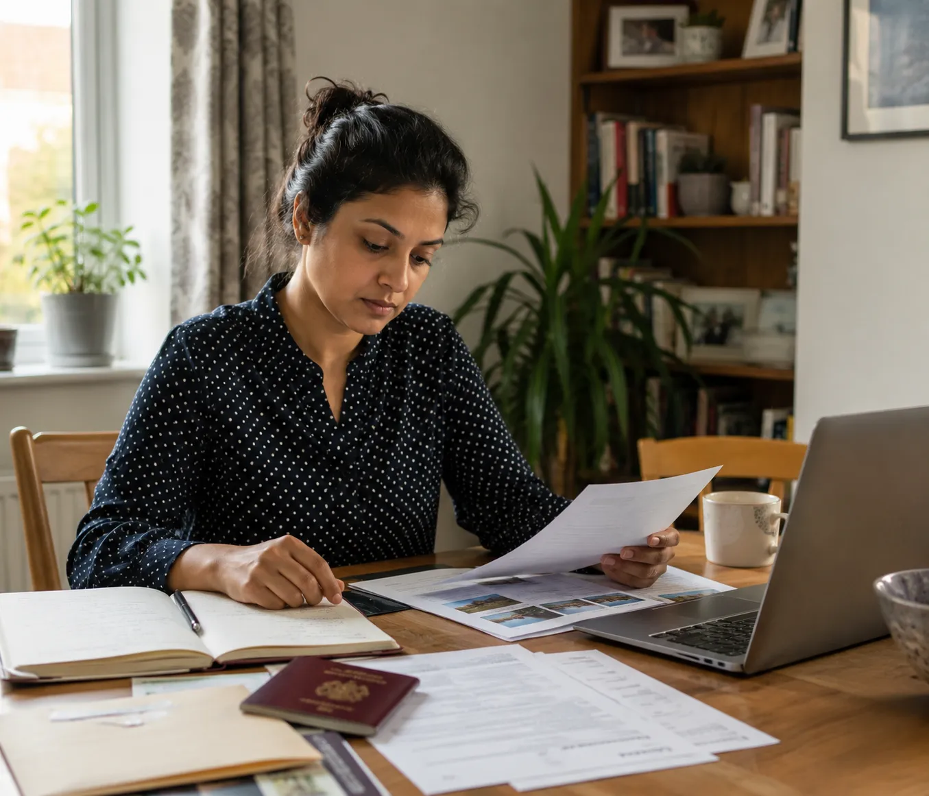 Traveller reviewing an itinerary and supporting documents for a UK visitor visa application